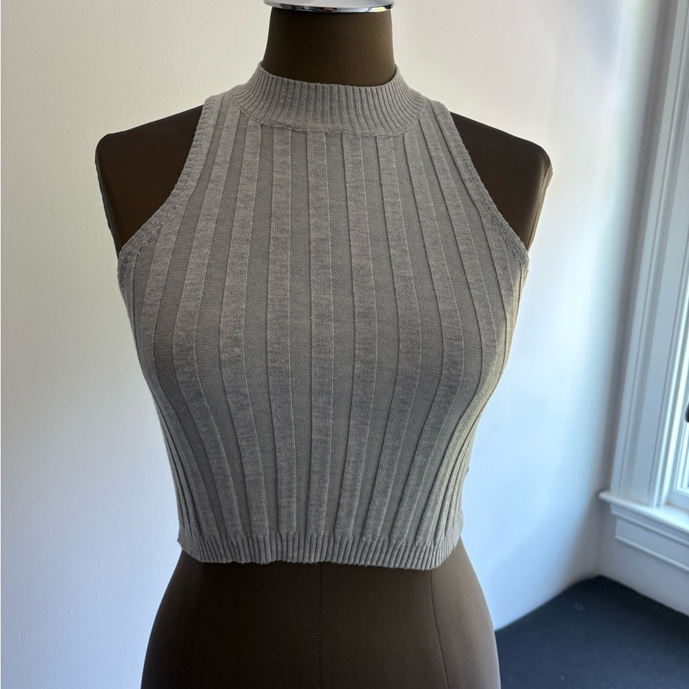 LF Silver Ribbed Crop Tank Top